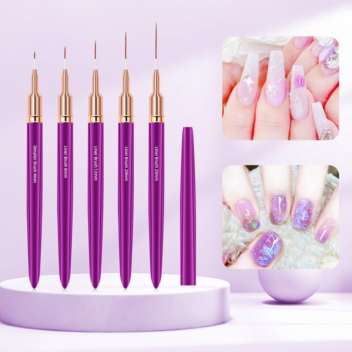 Metallic Nail Art Brushes, 5Pcs Nail Art Liner Brushes, Painting Art Design Brush Set Nail Dotting