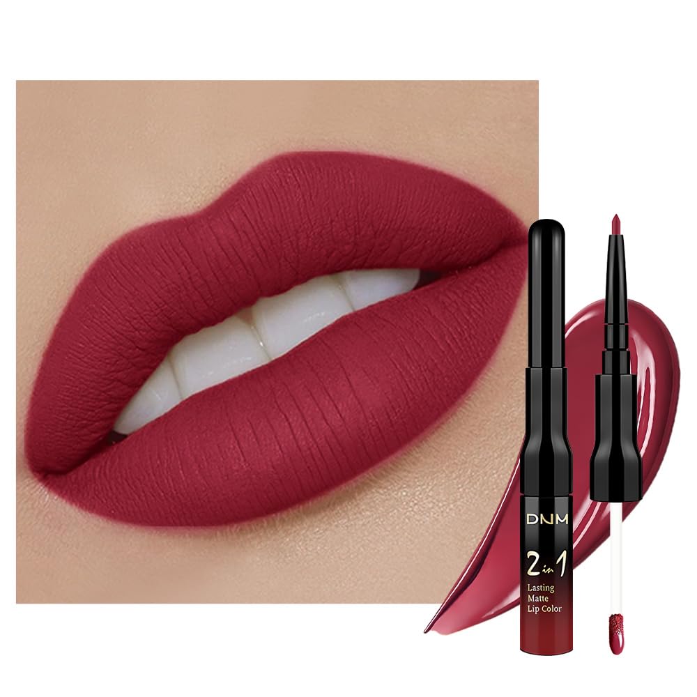 evpct 1Pcs Cherry Frost Red Matte Lip Liner and Liquid Lipstick Stain Makeup Set for women, Red