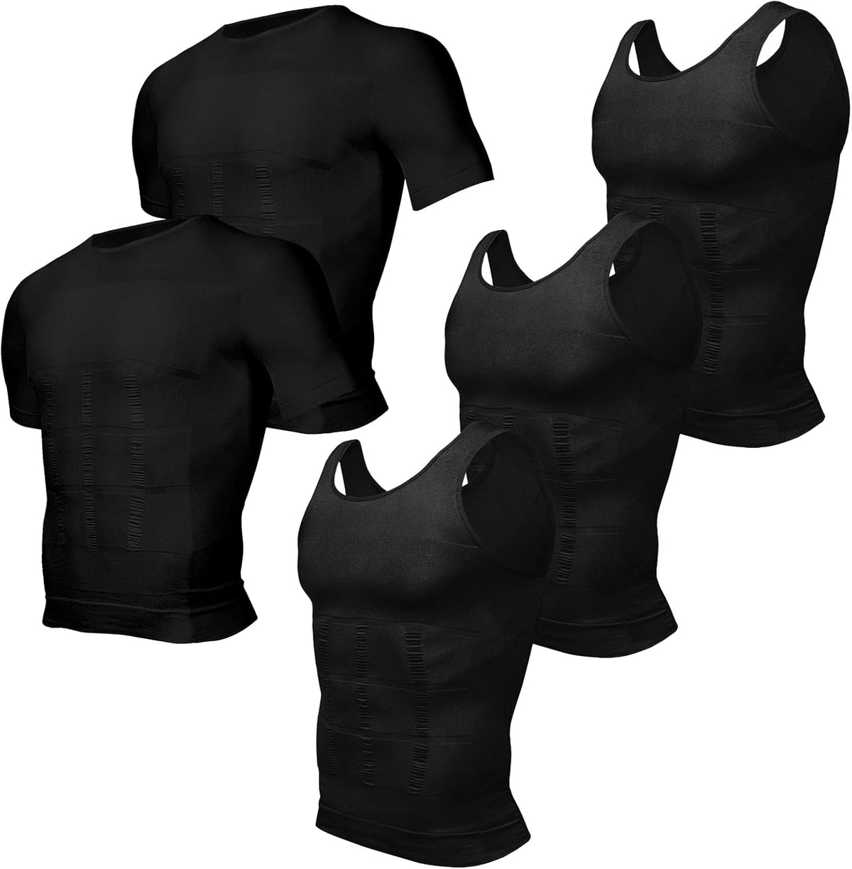 Odoland 5 Pack Men's Compression Shirt Short Sleeve Vest Set, Body Shaper Shapewear Tank Top Base