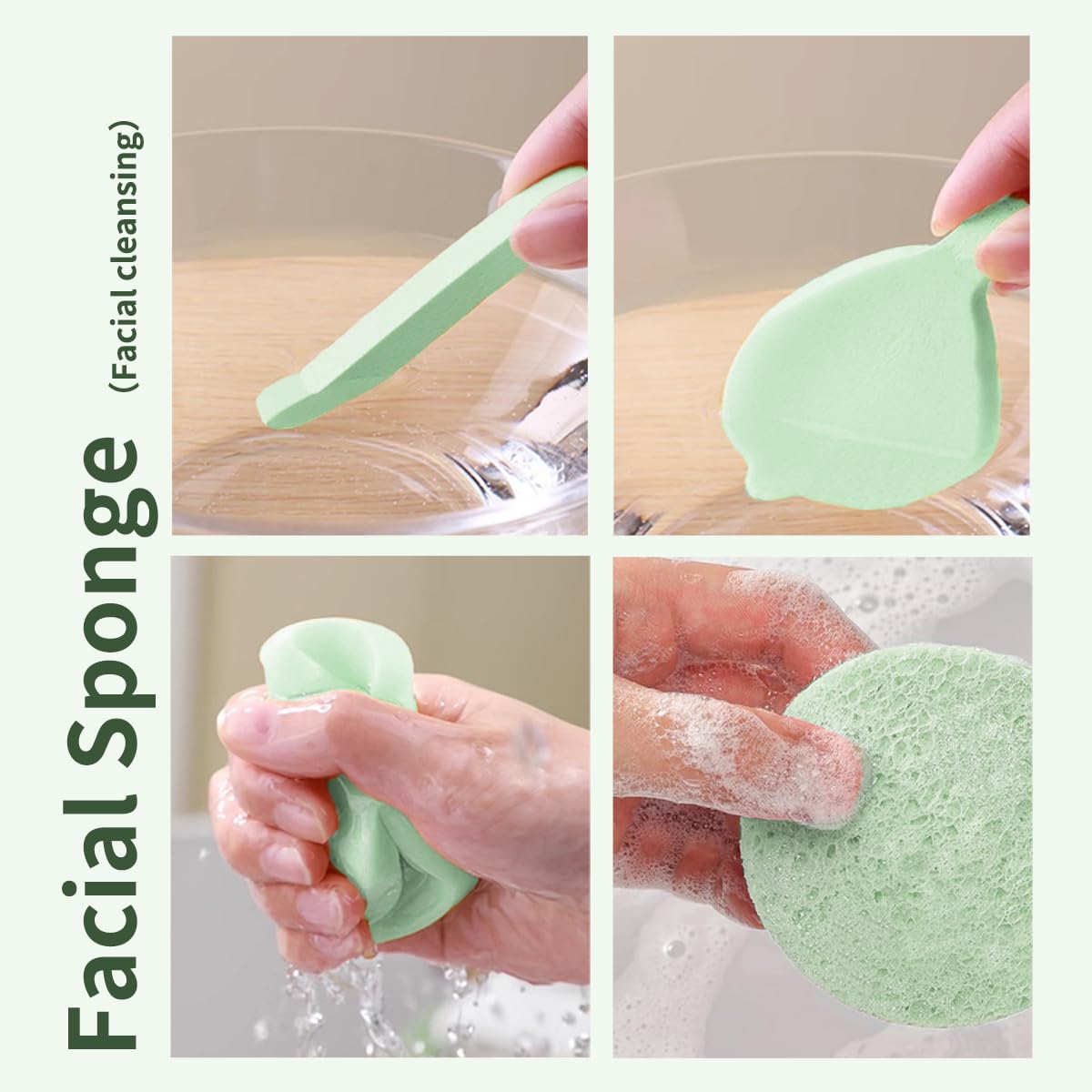 Gua Sha Facial Tools Stainless Steel & Compressed Facial Sponges, Detail Metal GuaSha and Natural