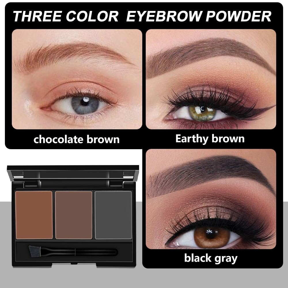 Brow Powder Kit – Long-Lasting 3-Color Brow Filler for Full, Defined Natural Brows, Contour Palette