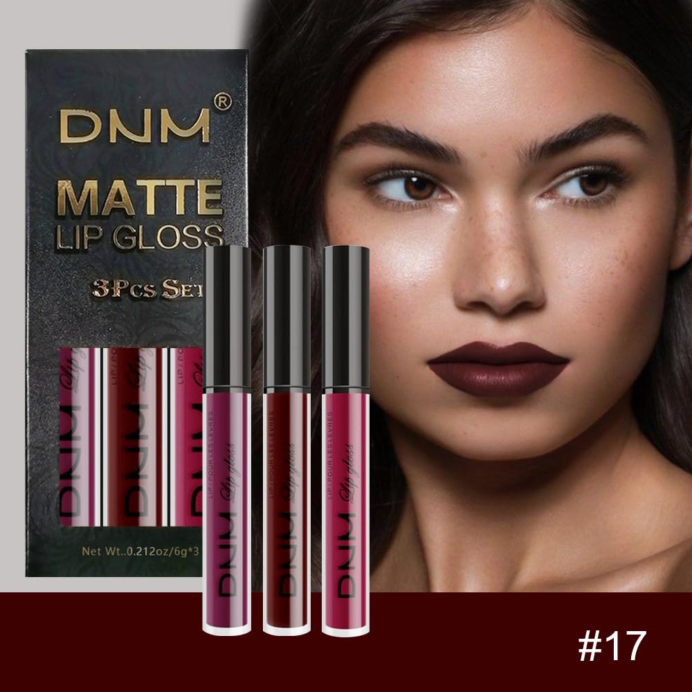 evpct 3Pcs Dark Red Purple Plum Matte Liquid Lipstick Sets for Women Matte Lip Stain Long Lasting