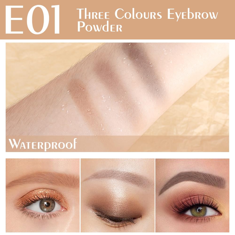 Light Medium Brown Eye Brow Powder for Women, Taupe Eyebrow Powder Kit with Brush, Long-Lasting 3