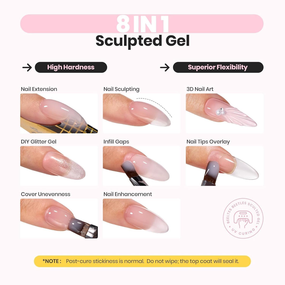 Beetles Hard Gel 8 in 1 60g Clear Scuplted Gel for Nail Extension Sculpting & Overlays High
