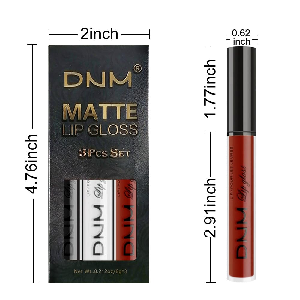 evpct 3Pcs Dark Black White Red Matte Liquid Lipstick Lip Stain Sets for Women Matte+Lipstick Long