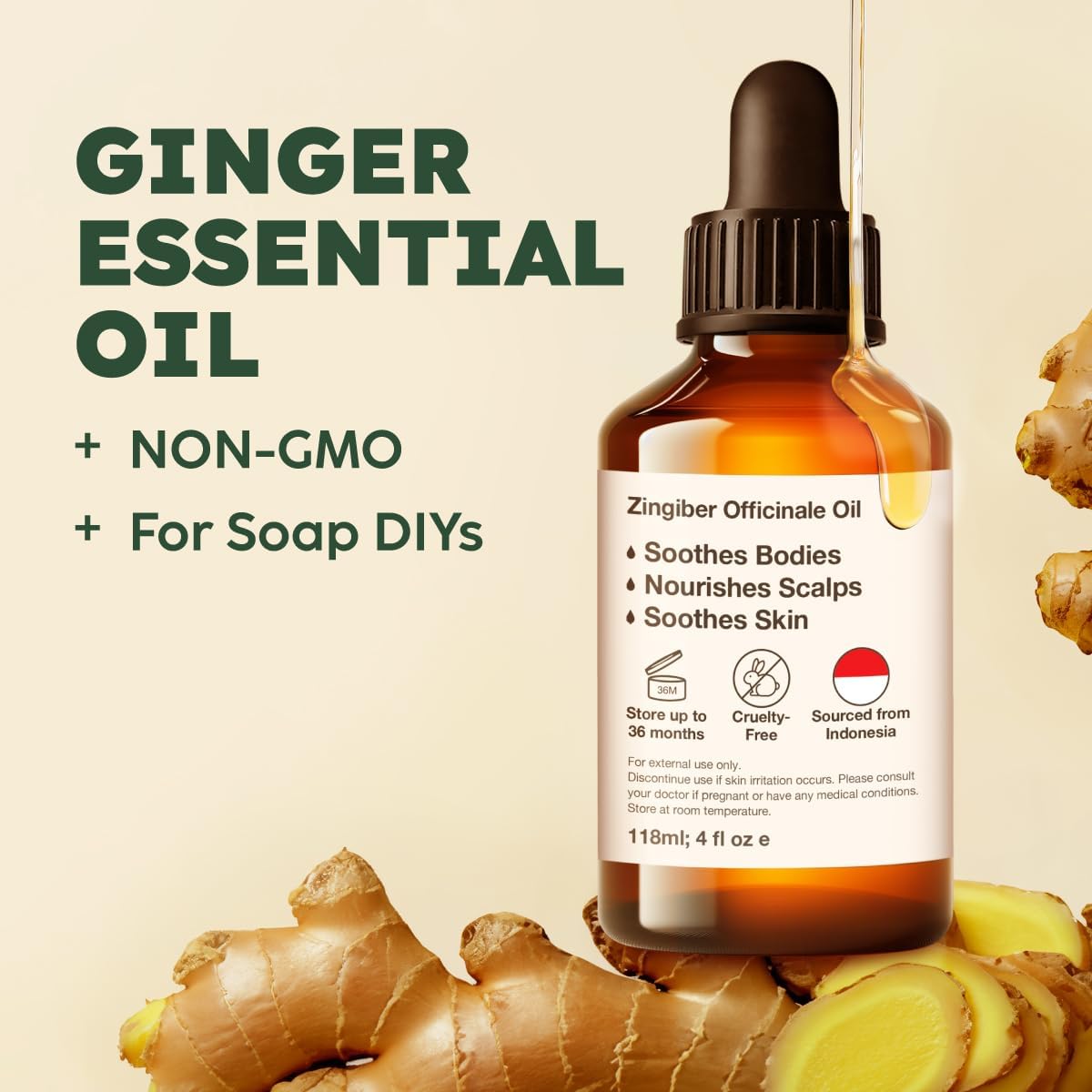 Kukka Ginger Essential Oil for Hair, Skin & Massage - 4 Fl Oz - Enjoy A Warm, Spiced, Ideal for