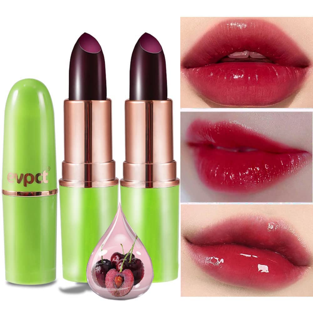 evpct 2Pcs Black Red Cherry Magic Mood Color Changing Lipstick Long Lasting 24 Hours Original for
