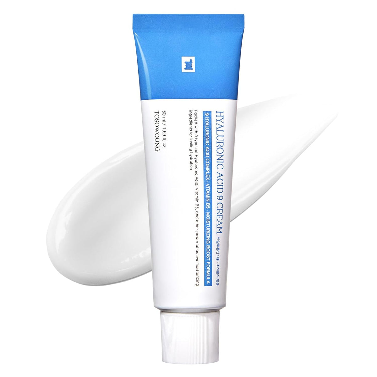 Hyaluronic Acid 9 Cream, Vitamin B5, Collagen, Niacinamide, Centella Asiatica Extract, Long-lasting