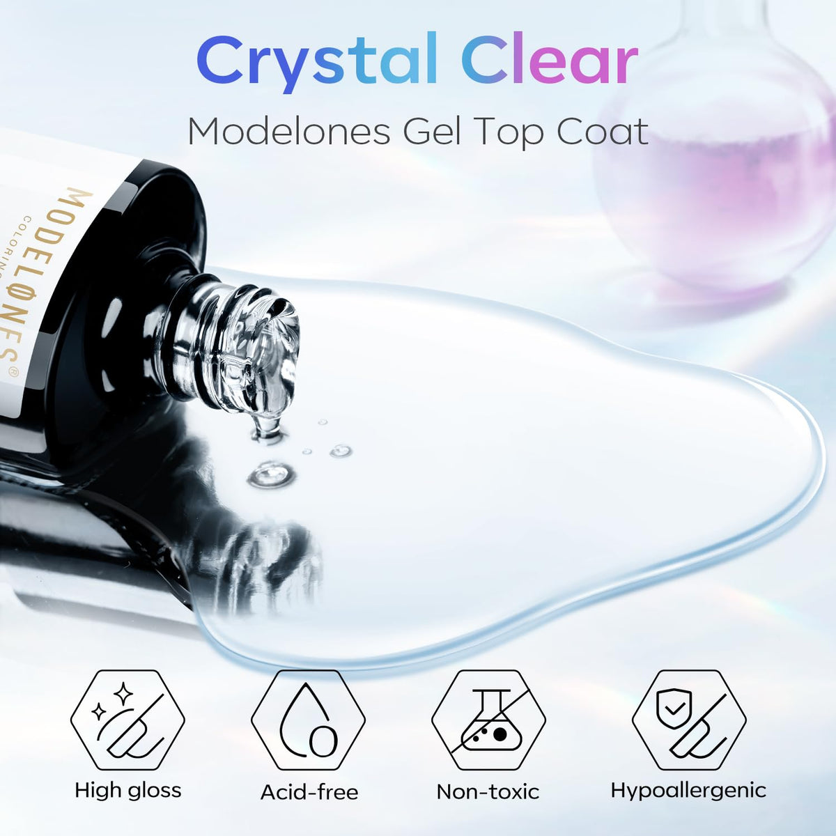 modelones Gel Top Coat, 15ml No Wipe Gel Nail Polish High Gloss Top Coat Shiny Long Lasting Clear