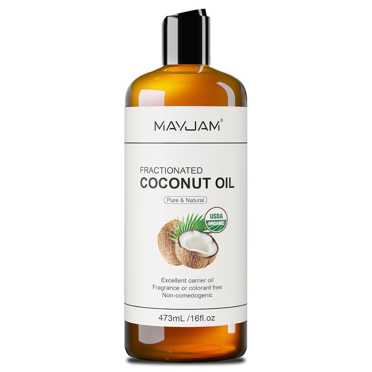 Organic Fractionated Coconut Oils Liquid 16oz, 100% Pure & Natural USDA Certified Cold Pressed