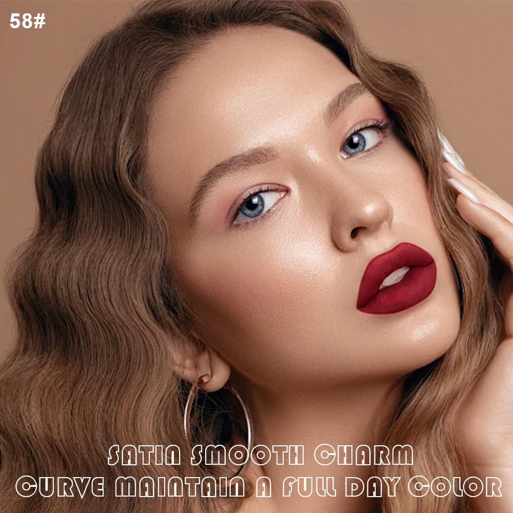 evpct 2Pcs Ruby Red Matte Lip Liner and Lipstick Combo Set for Women, Ruby Red Lip Combo Set Liquid