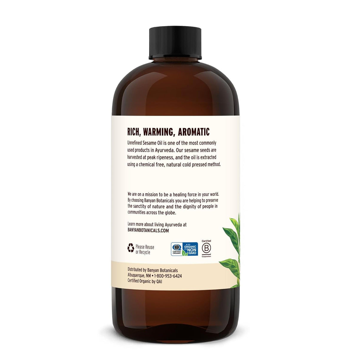 Banyan Botanicals Sesame Oil – Organic & Unrefined Ayurvedic Oil for Skin, Hair, Oil Pulling & More