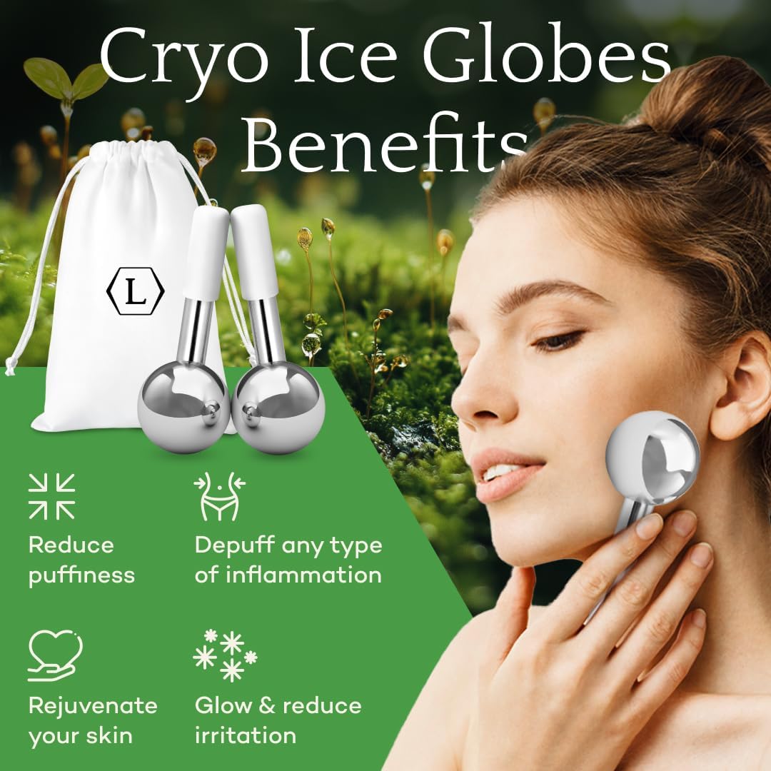LUONKOS Gua Sha Ice Globes - Set of 2, Silver Stainless Steel - Facial Massage Tool & Lymphatic
