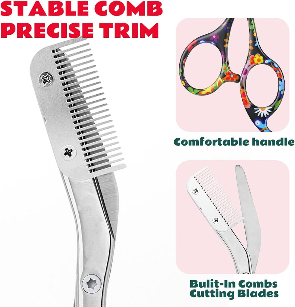 Stainless Steel Eyebrow Trimmer with Comb, Facial Grooming Scissors Kit, Professional Precision