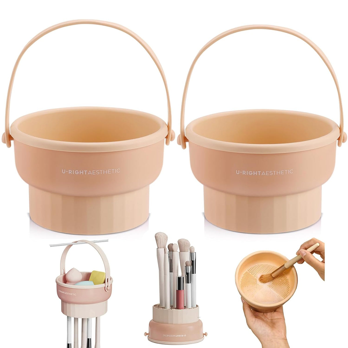 2 Pack Makeup Brush Cleaner Mat 3 in 1 Silicone Makeup Brush Cleaner Makeup Brush Cleaning Bowl
