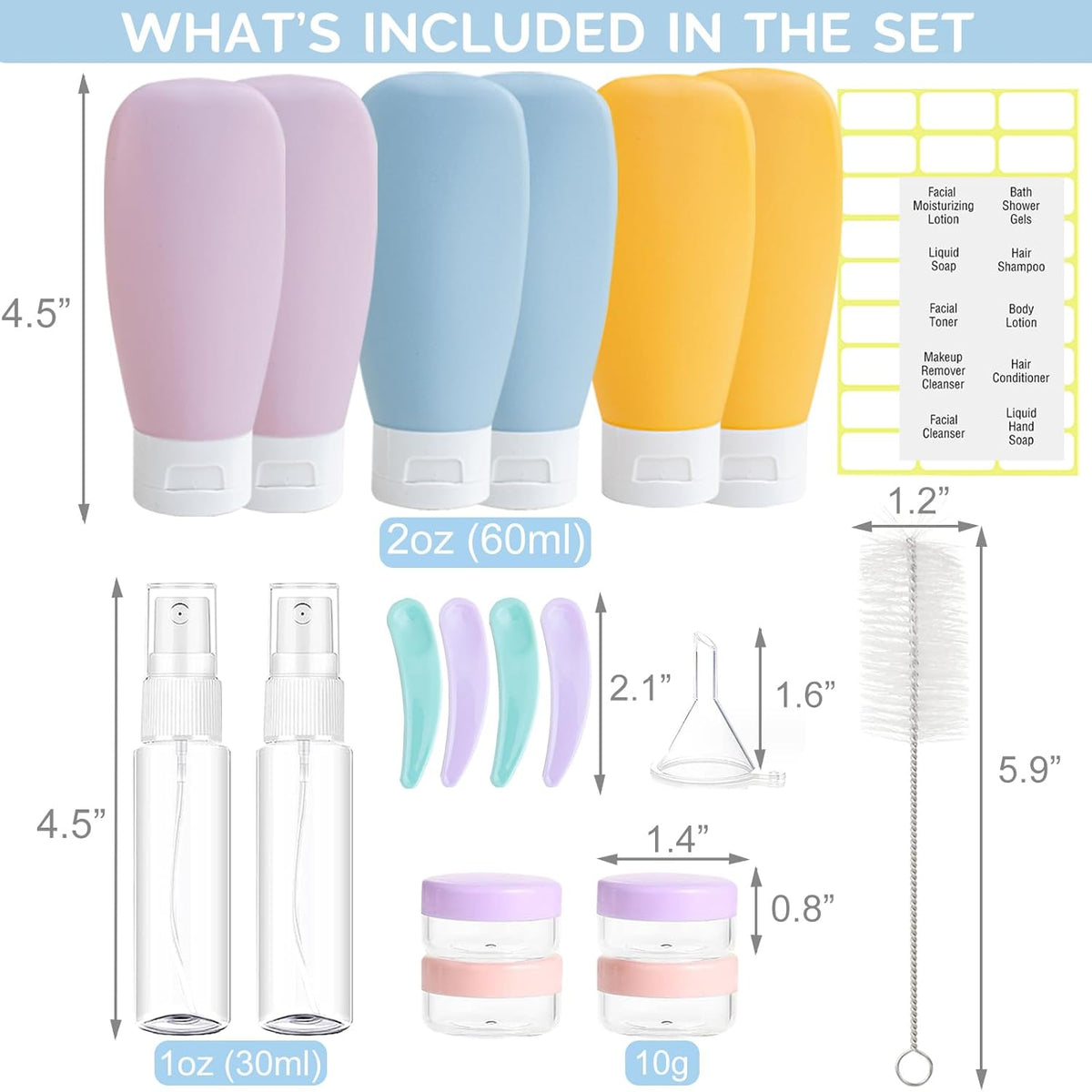 20 Pack Travel Bottles Set for Toiletries TSA Approved, Leak Proof Travel Size Containers Kit