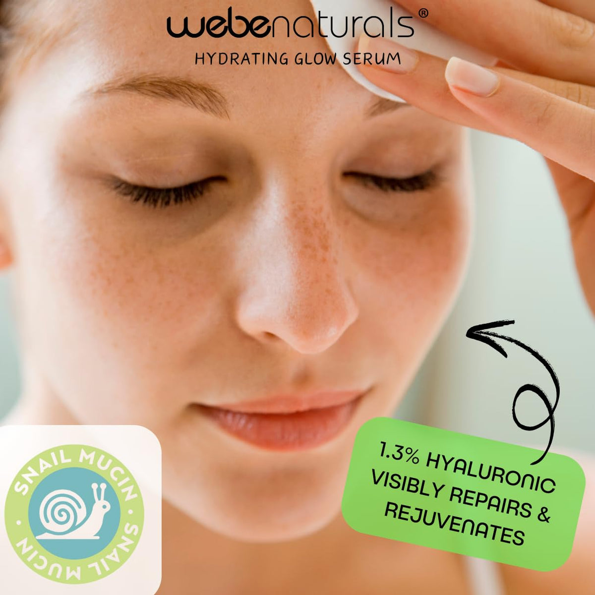 WEBE Naturals Snail Mucin 94% Hydrating Glow Serum | 1.3% Hyaluronic Acid & N-Acetyl Glucosamine |