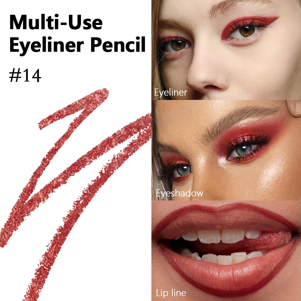 Kaely Gel Eyeliner Pencil for Women, Brick Red Eye Liner Waterproof Smudge Proof with Sharpener