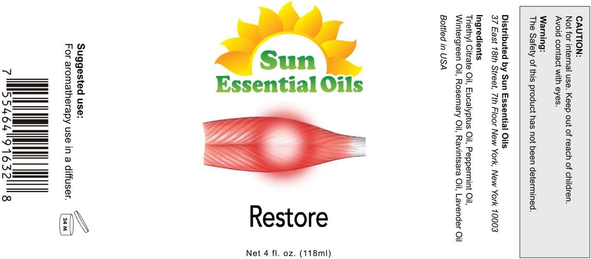 Sun Essential Oils Deep Muscle Relief Blend Oil (Huge 4 Ounce Bottle) Bulk - Sore Muscle Massage