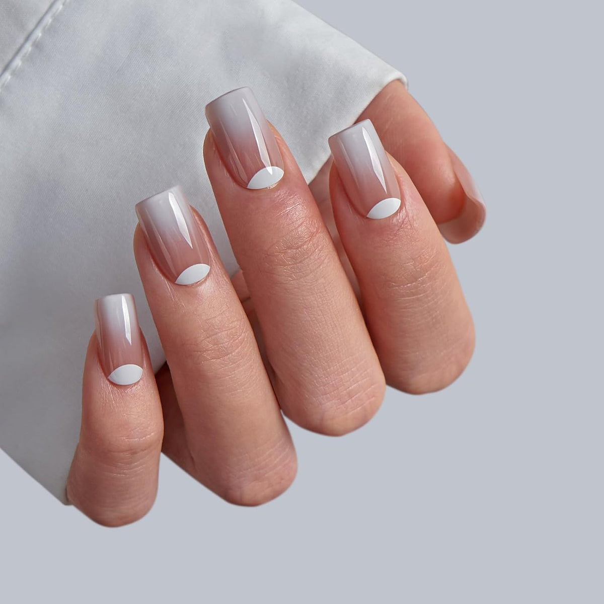 BTArtbox Short Ombre Press On Nails - Square Nail Tips with Glue for Women, Opaque Soft Gel Glue On
