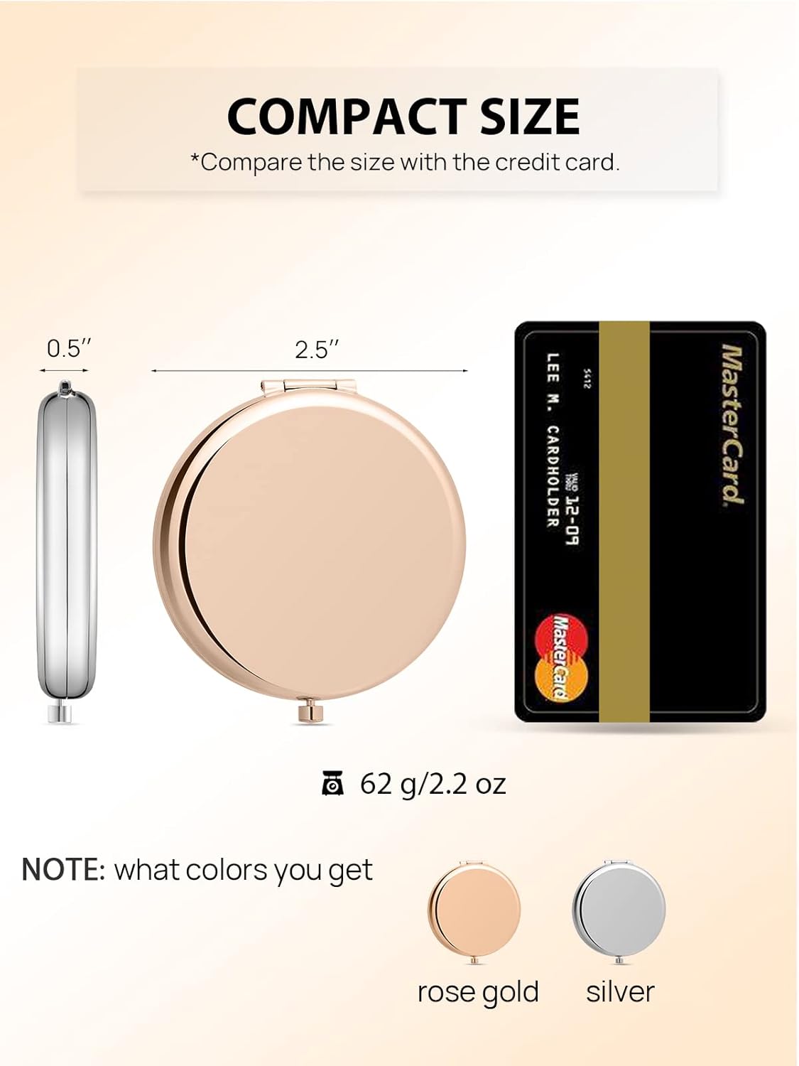 Compact Mirror Bulk, Set of 2 Double-Sided 1X/2X Magnifying Purse Pocket Makeup Mirrors(Round, Rose