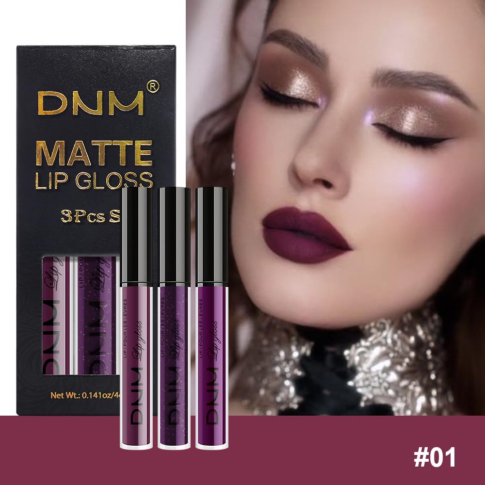 evpct 3Pcs Burgundy Red Dark Purple Matte Liquid Lipstick Lip Stain Sets for Women, Matte Lipstick