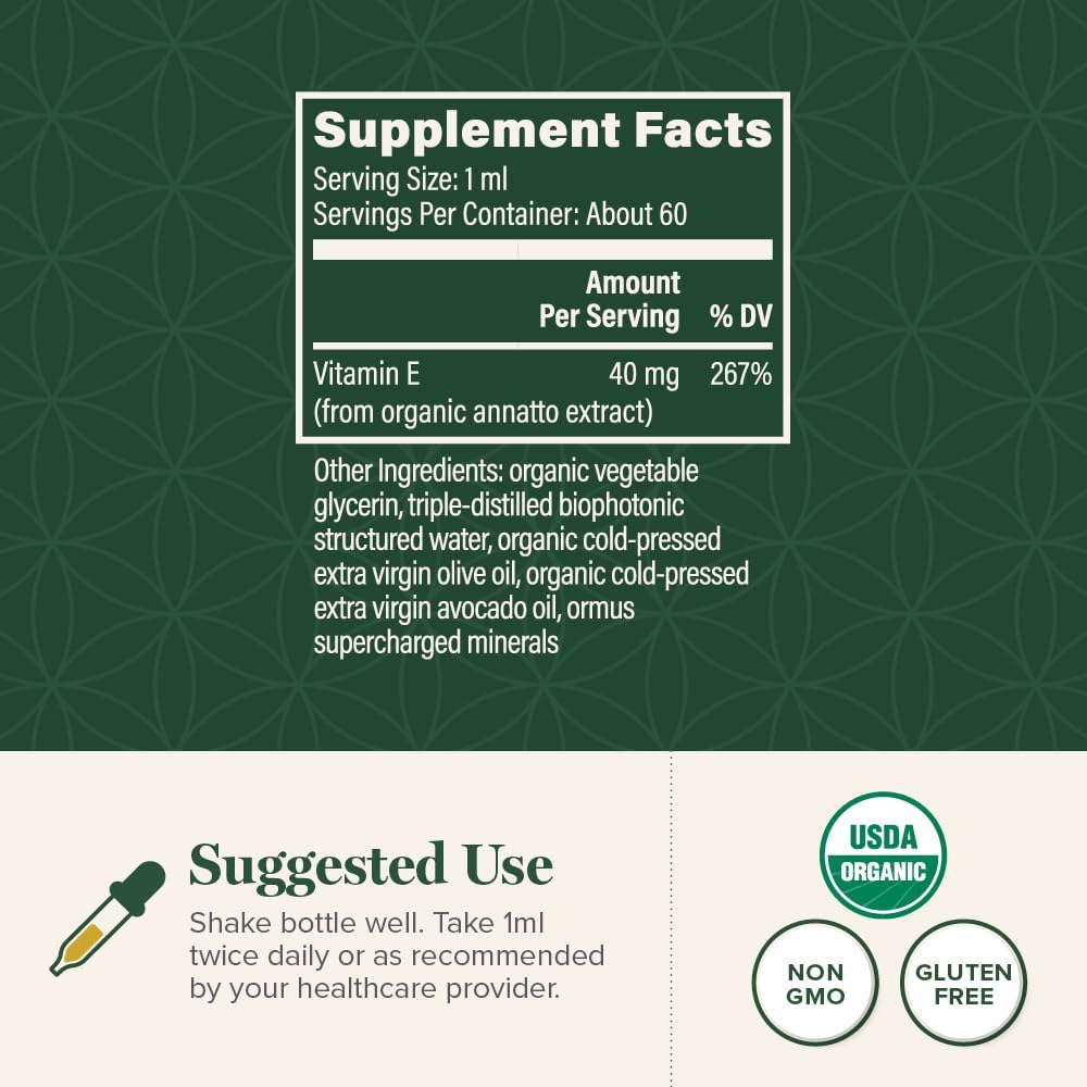 Global Healing Organic Vitamin E Liquid Drops 40 mg - Natural D-Alpha Tocopherol 15% α-tocopherol