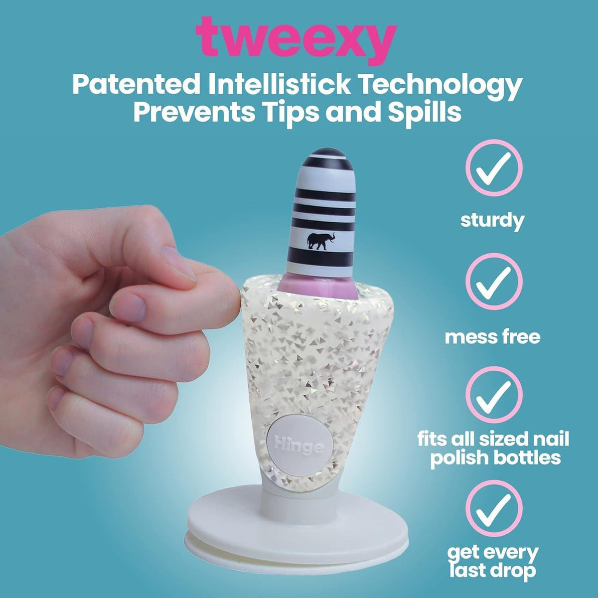 Tweexy Hinge Untippable Anti-Spill Nail Polish Holder | Smartgrip Suction Stand, Tilted for