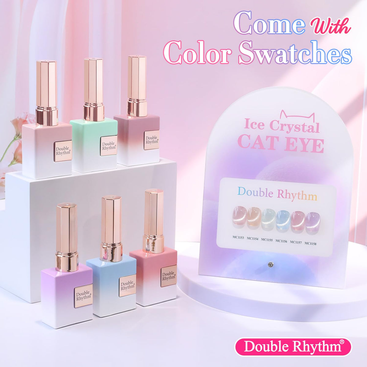 Double Rhythm Cat Eye Gel Nail Polish Set of 6 Same Color Same Bottle 0.5 Oz Shimmer Glitter with