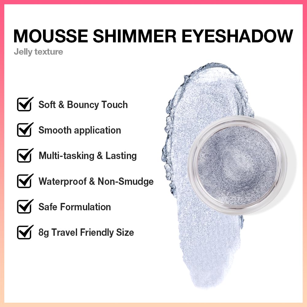Cream Glitter Grey Blue Shimmer Metallic Eyeshadow Palette Makeup, Natural Single Mini Instant