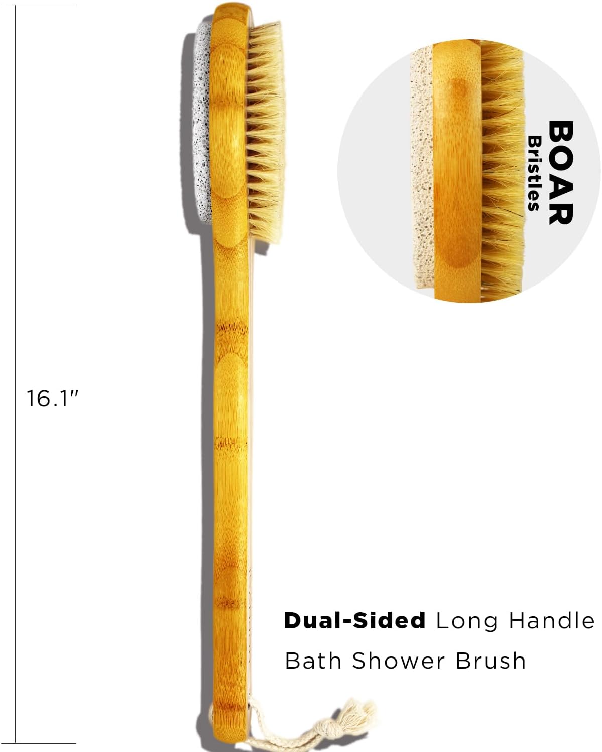 ICANdOIT 2 in 1 Long Handle Bath&Shower Brush,Bath Scrubber,Boar Bristle with Pumice Stone