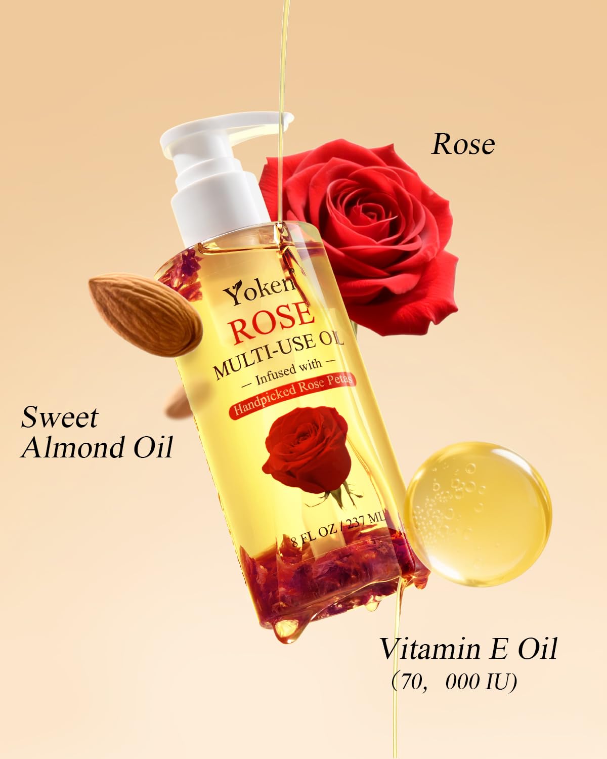 Yoken Multi-Used Body Oil For Skin,Face,Hair and Nails,Multi Purpose Organic oil With Rose