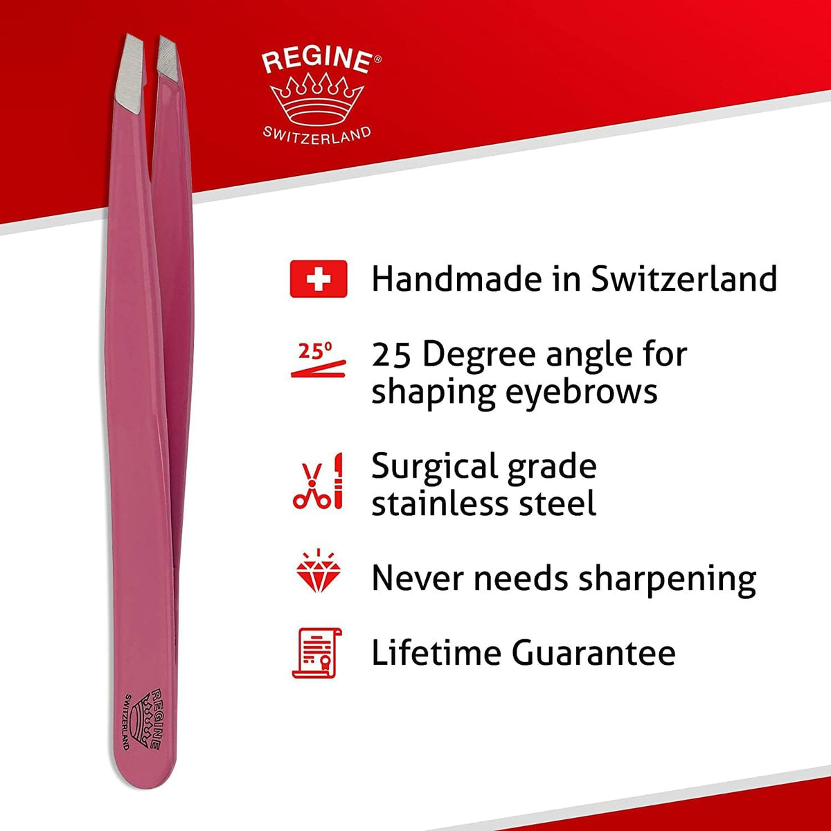 Slant Tweezer - Handmade in Switzerland - Professional Eyebrow & Facial Hair Remover - Etched
