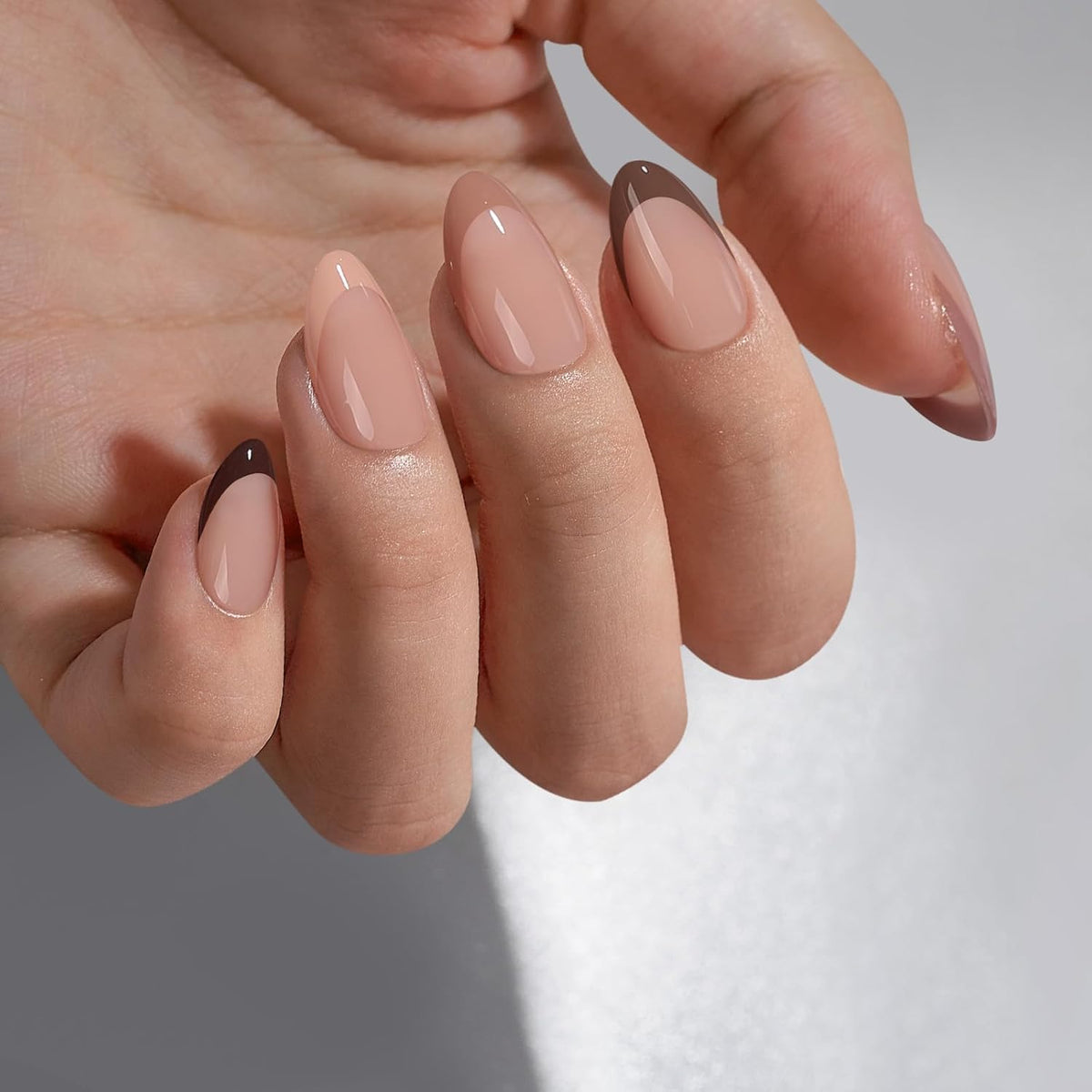 BTArtbox French Tip Press On Nails, Short Almond Supremely Fit & Natural Glue On Nails with Nail