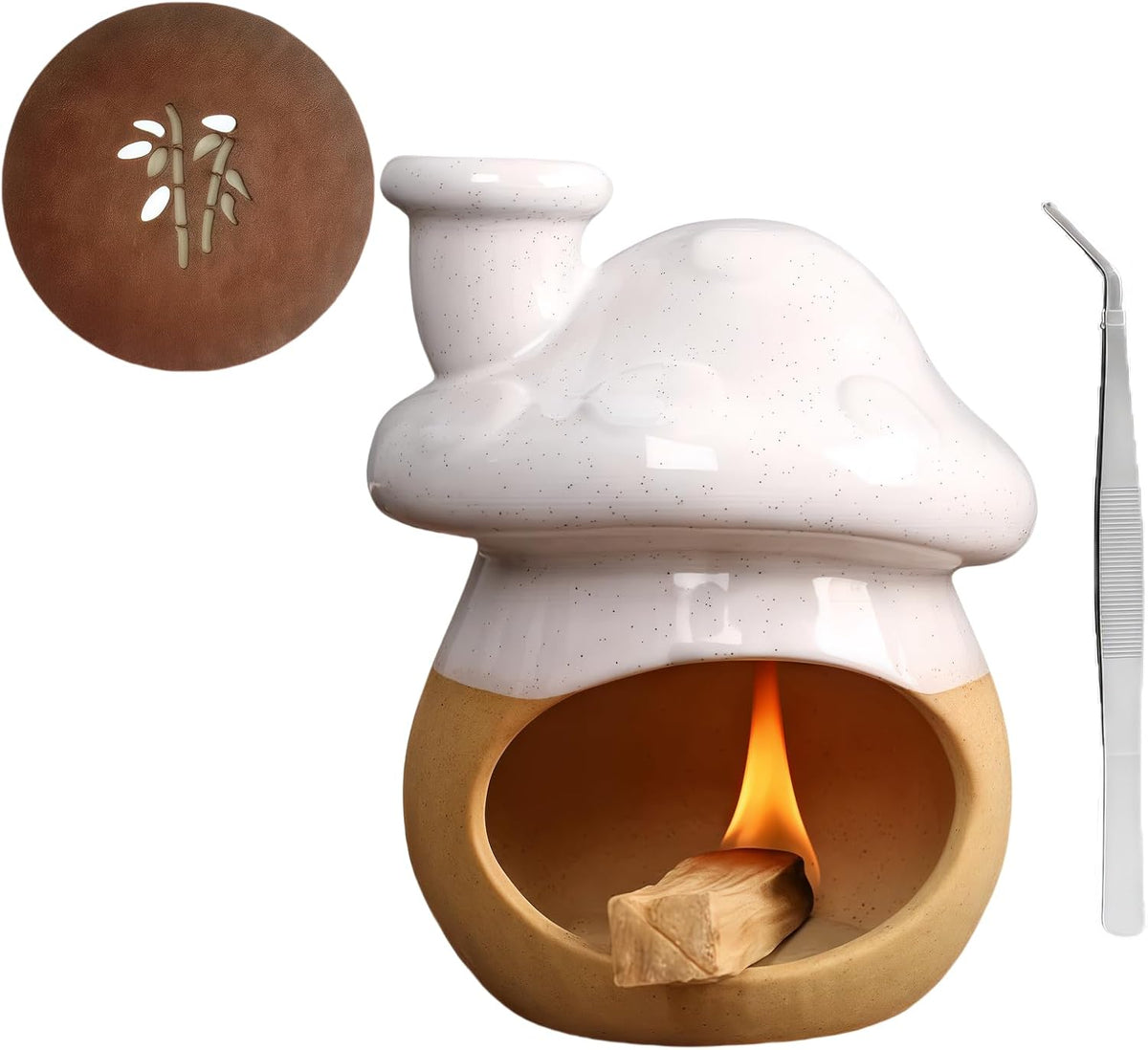 Mushroom Incense Holder, Ceramic Palo Santo Holder Burner & Sage Holder - Mini Tabletop Chiminea