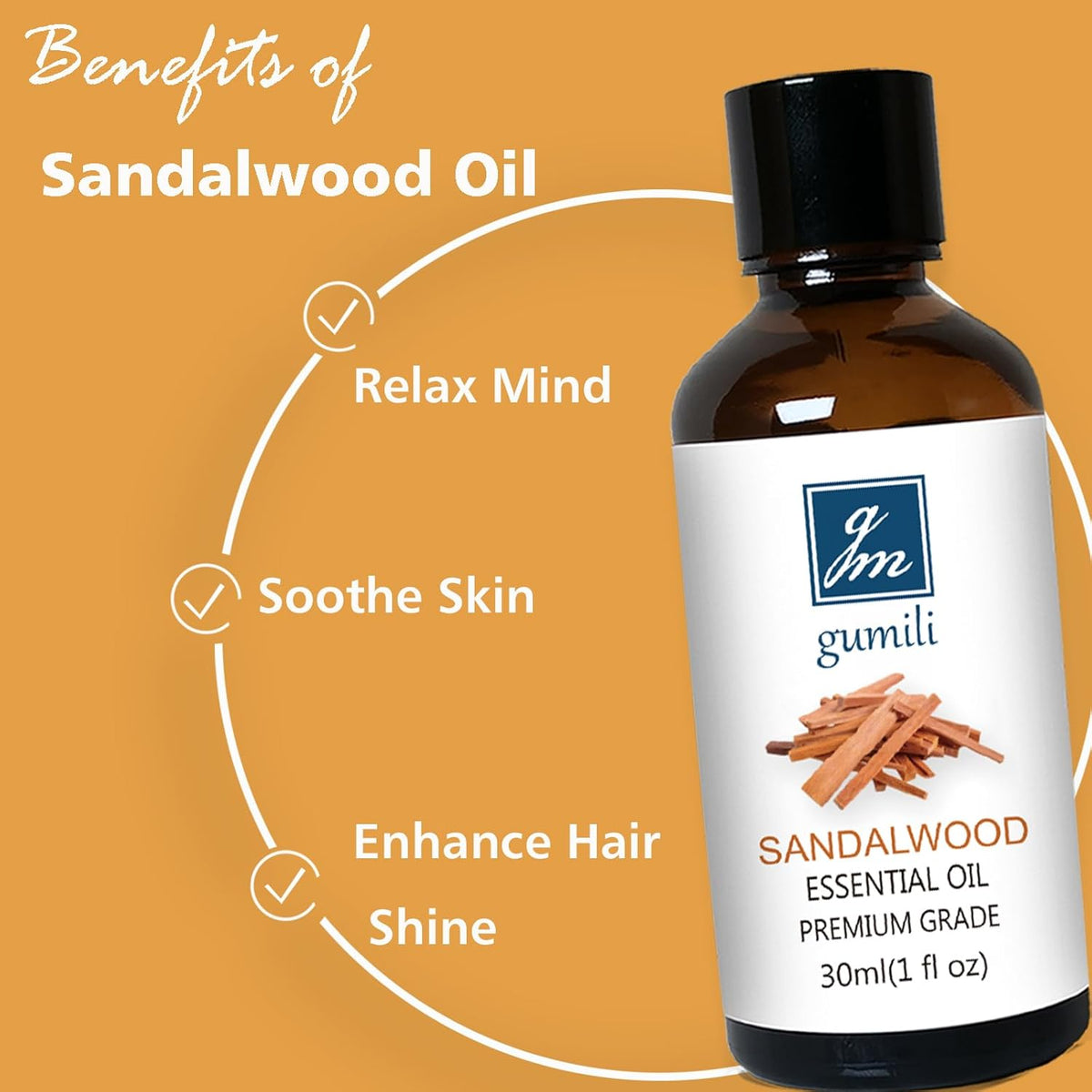 Sandalwood Essential Oil, Home Fragrance Oil Scent Oils for Perfume, Diffuser, Skin, Hair, Roll On