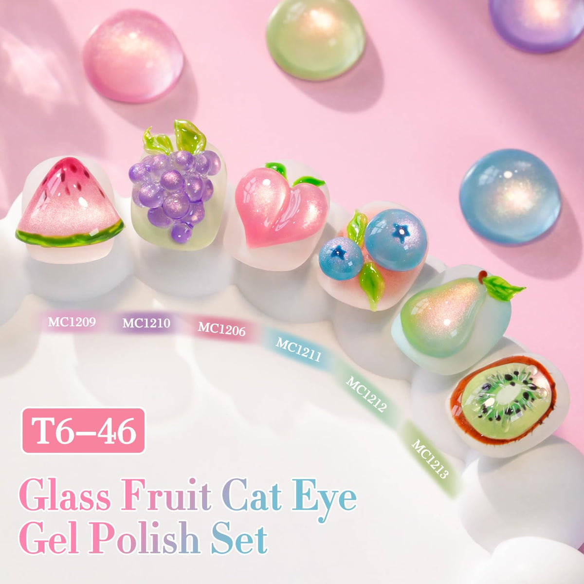 Double Rhythm Cat Eye Gel Nail Polish Set of 6 Same Color Same Bottle 0.5 Oz Shimmer Glitter with