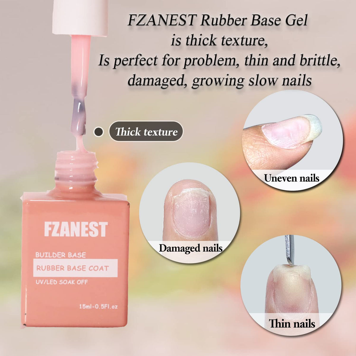 FZANEST Milky Pink Gel Nail Polish, Builder Rubber Base Gel for Nails Strengthener Extension