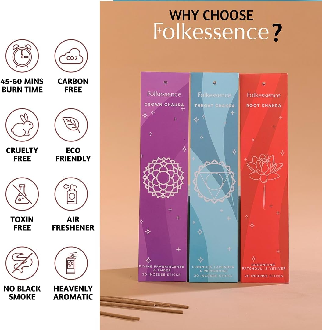 Folkulture Incense Stick for Home | Set of 7 Organic Insenses (140) Insence-sticks for Relaxation