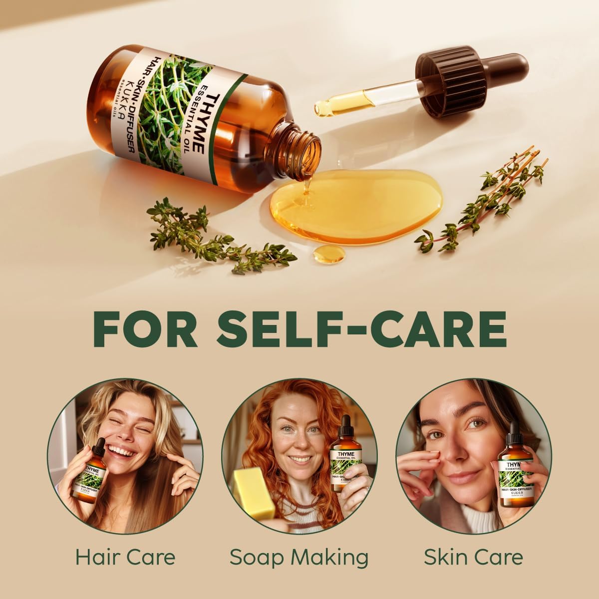 Kukka Thyme Essential Oil for Hair, Skin & Diffuser - 4 Fl Oz - Thyme Oil, Herbaceous Scent, for