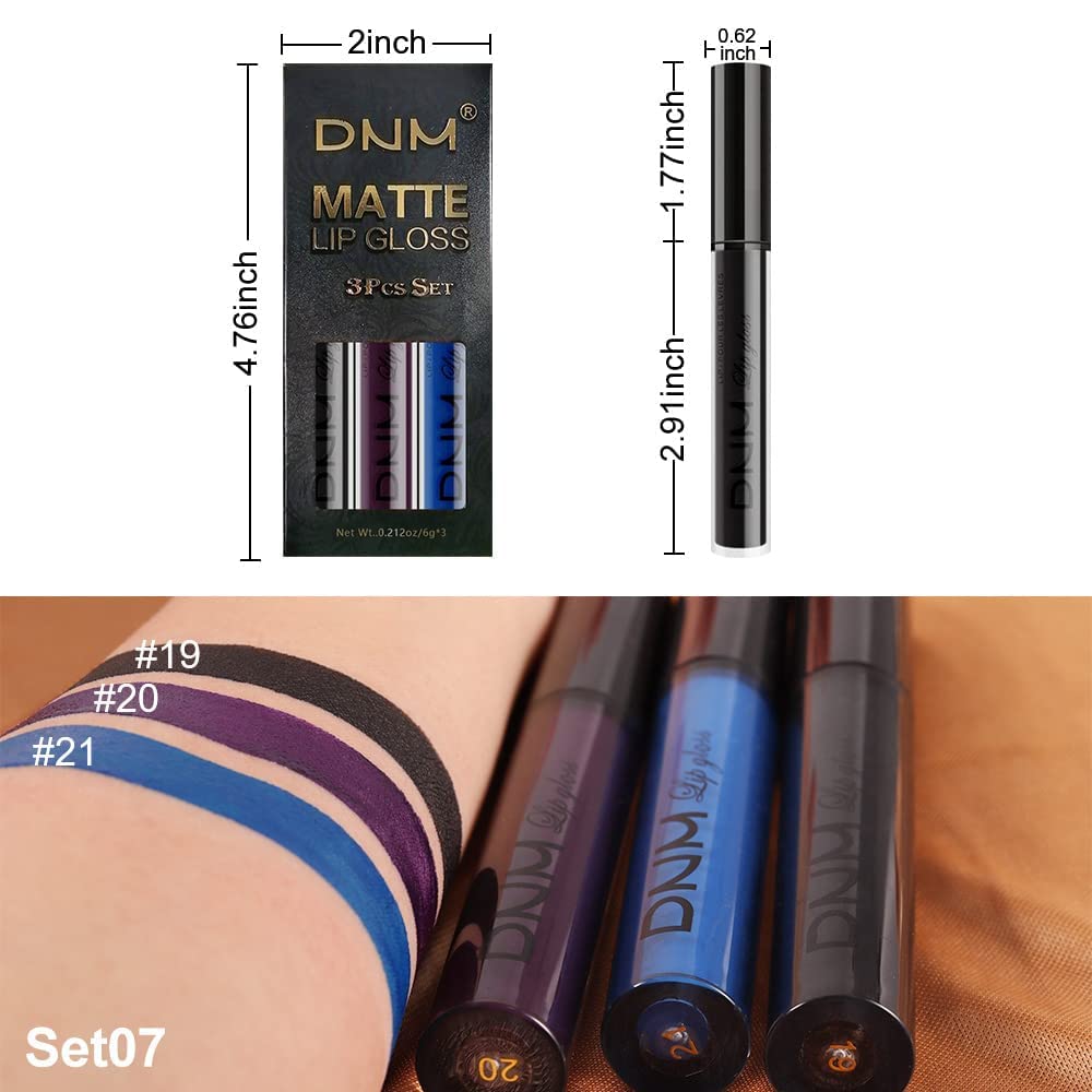 evpct 3Pcs Dark Black Purple Blue Matte Liquid Lipstick Halloween for Women Long Lasting Smudge
