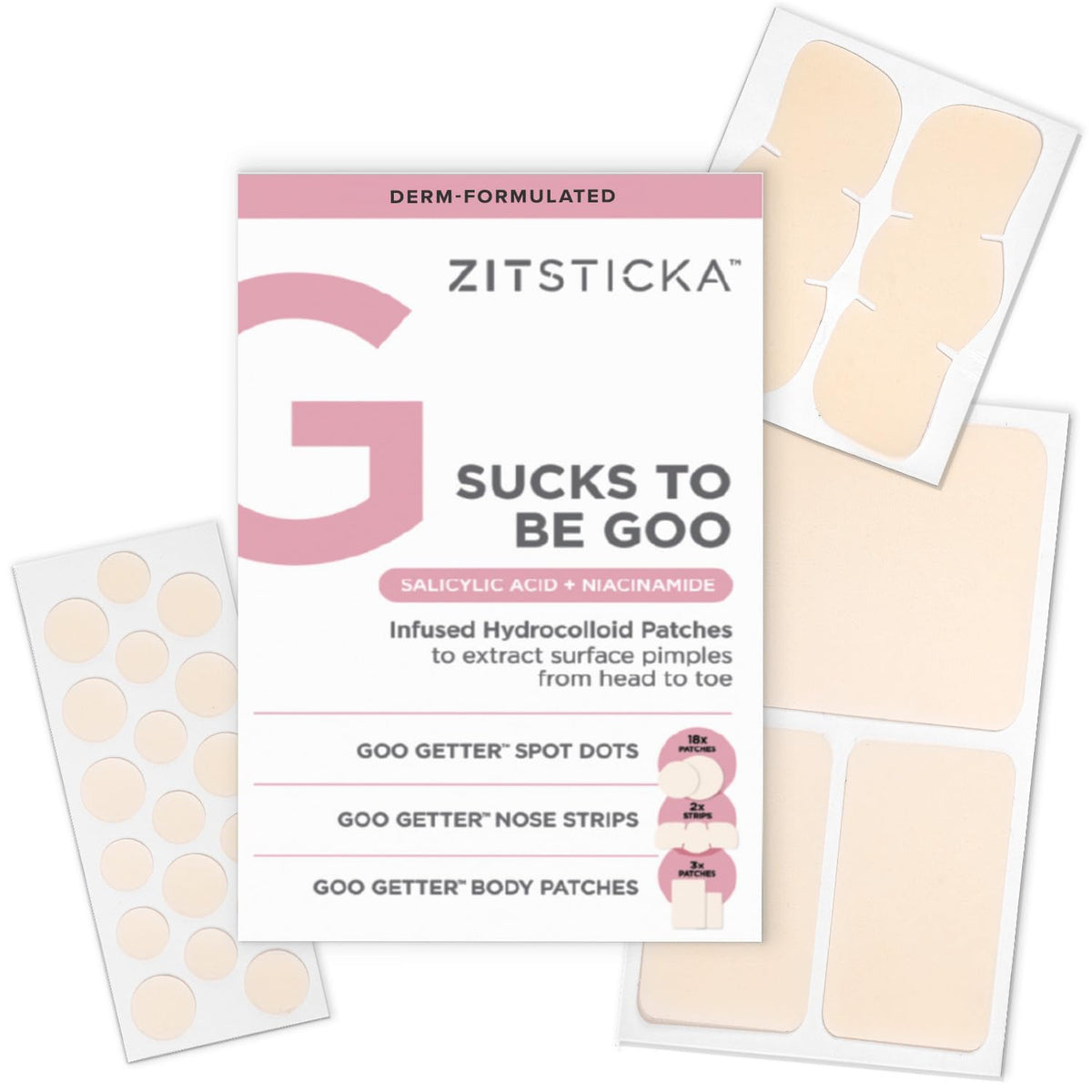 ZitSticka Pimple Patches for Face and Body, Goo Getter Hydrocolloid Patches to Cover Zits &