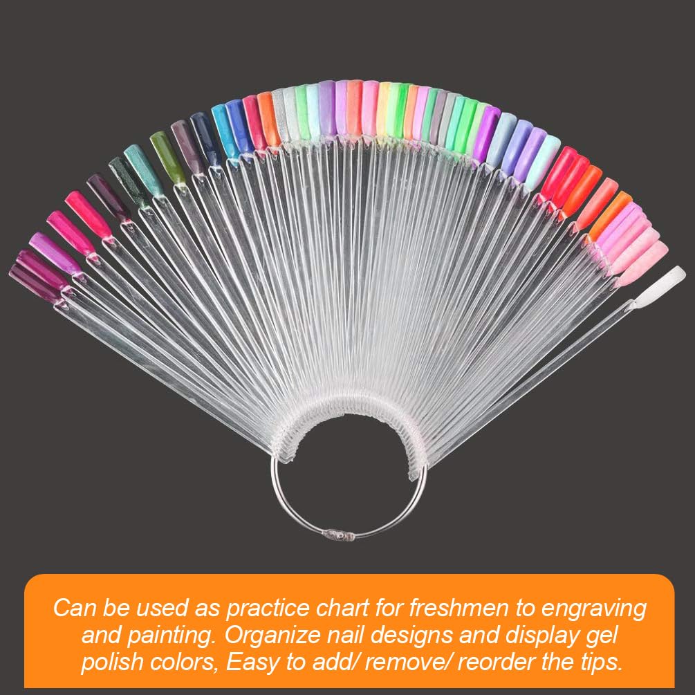 JASSINS 150 Pcs Nail Swatch Sticks with Ring and Number posted, Clear Fan-shaped Nail Art Polish