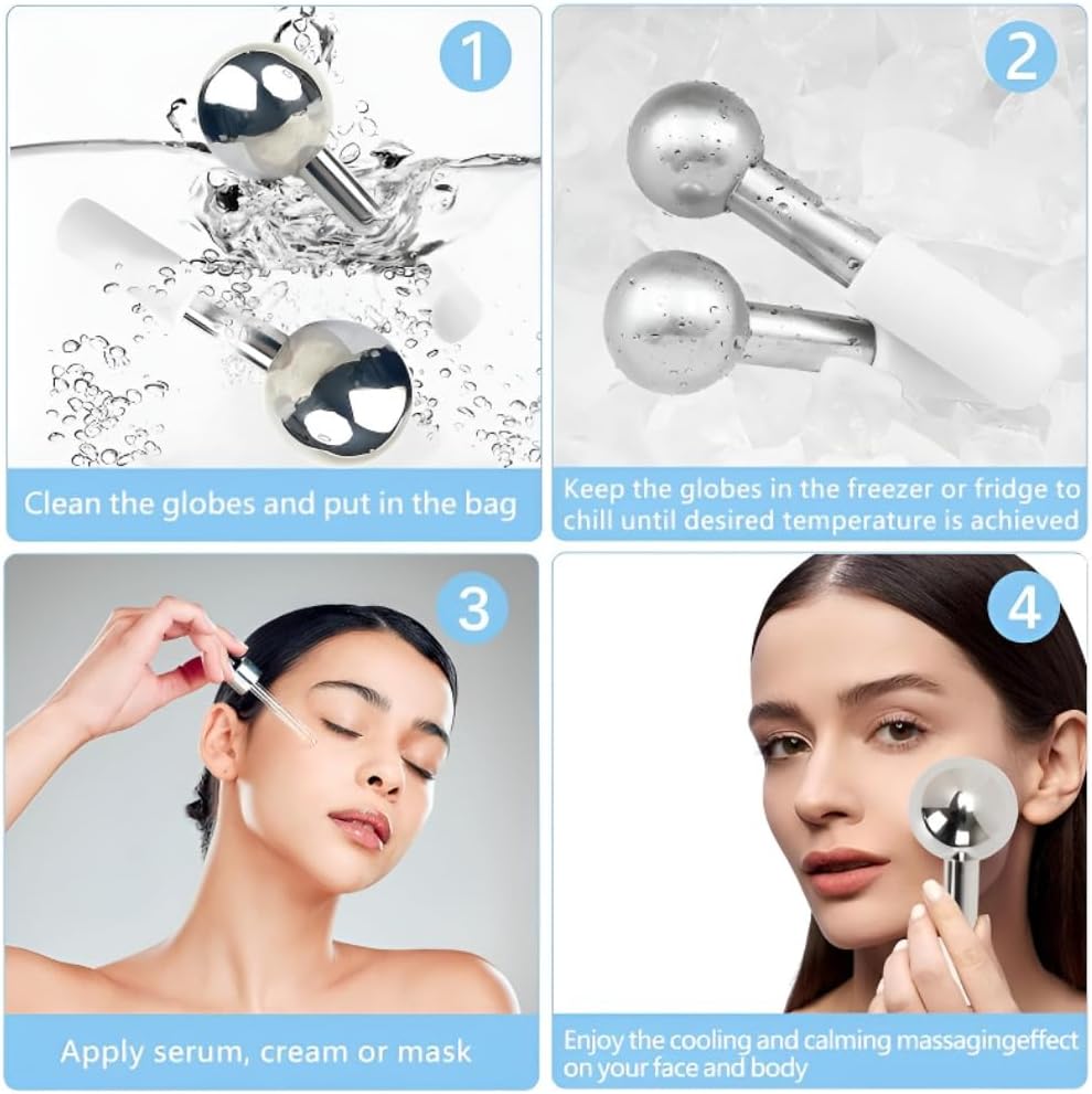 Ice Globes for Face & Eyes, Unbreakable Stainless Steel Cryo Massagers for Skincare Routines