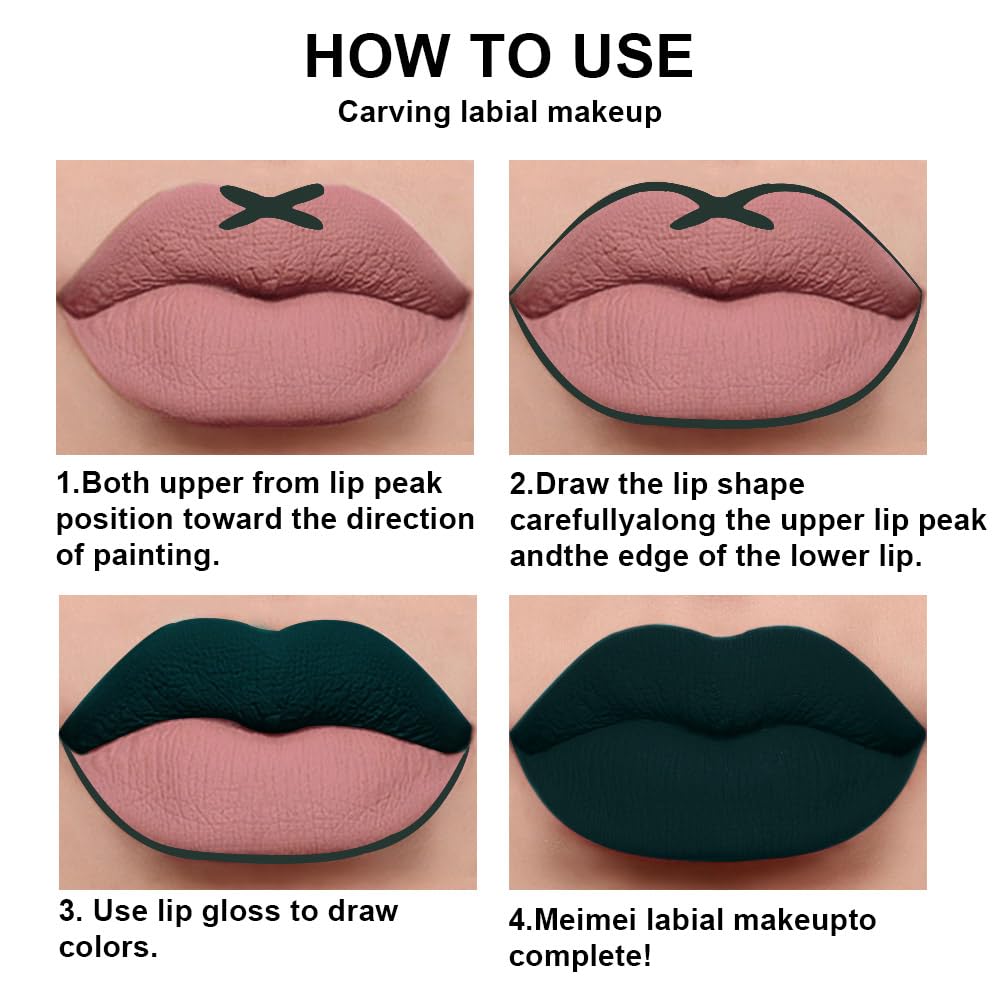 evpct 2Pcs Matte Dark Green Lipstick and Lip Liner Gloss Makeup Set matt Matte Liquid Lipstick Long