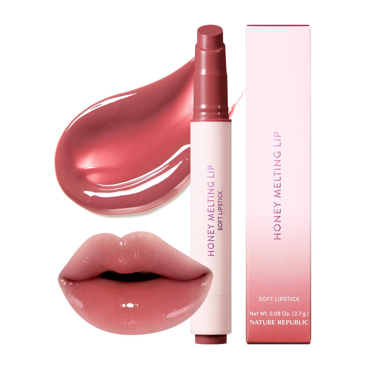Nature Republic HONEY MELTING LIP (18 ROSE PINK) SOFT LIP STICK, Hydrating Gloss, Moisturizing