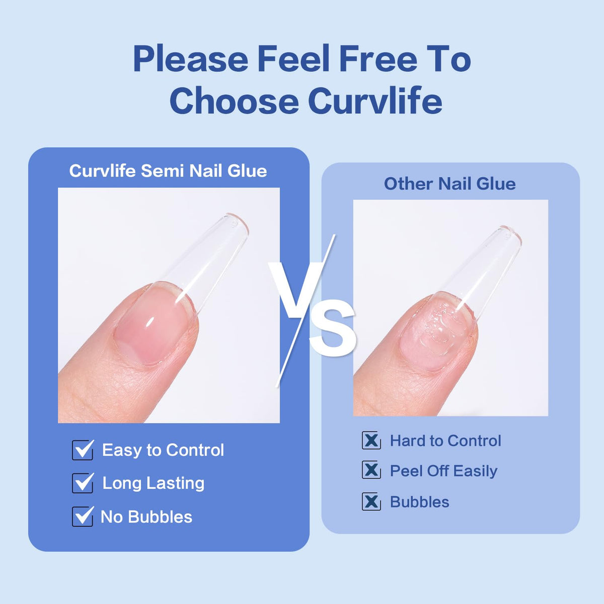 Curvlife 15g Semi Solid Nail Glue Gel with 5ml 3 in 1Nail Glue Remover, No Need for Uv Light, Gel