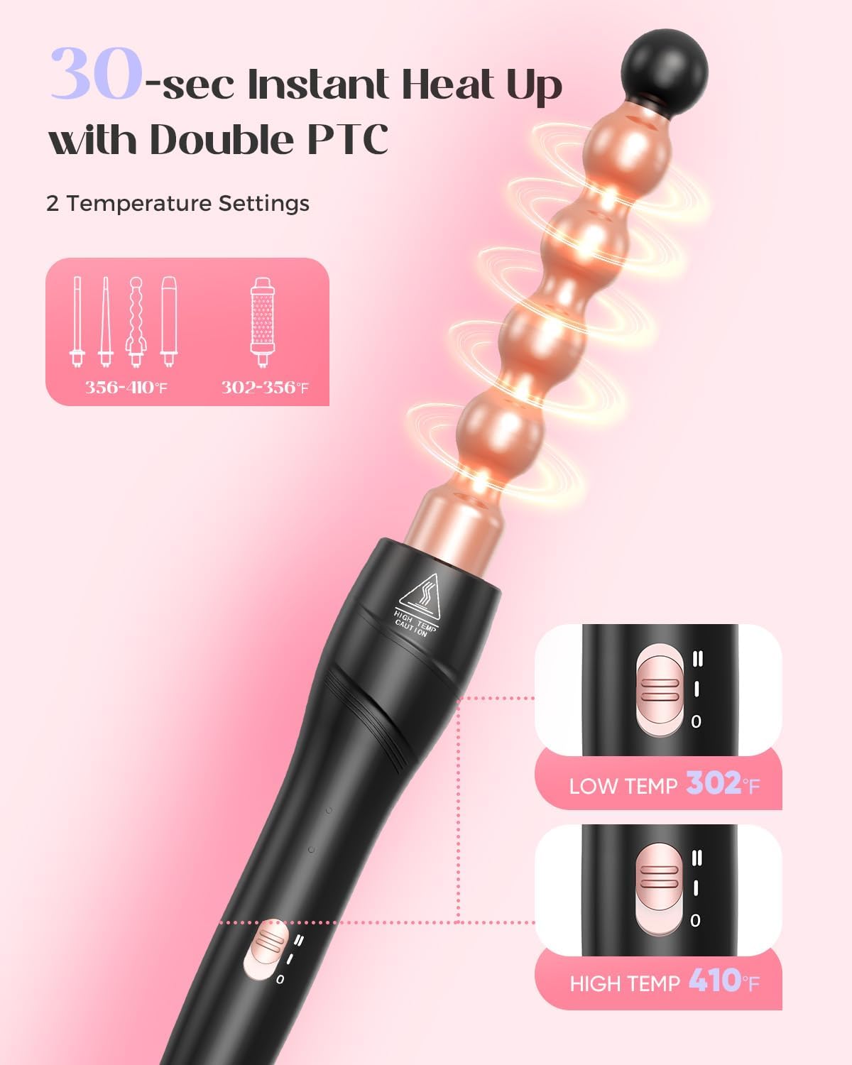 5 in 1 Wand Curling Iron Set, Hair Styling Tools with Thermal Brush and 4 Interchangeable Ceramic
