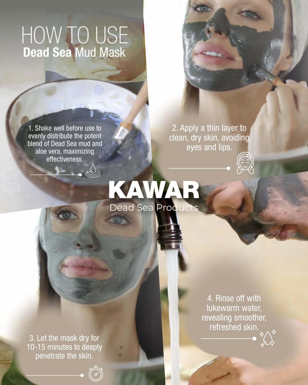KAWAR Dead Sea Mud Mask with Aloe Vera for Face and Body - Spa Quality Pore Reducer for Acne