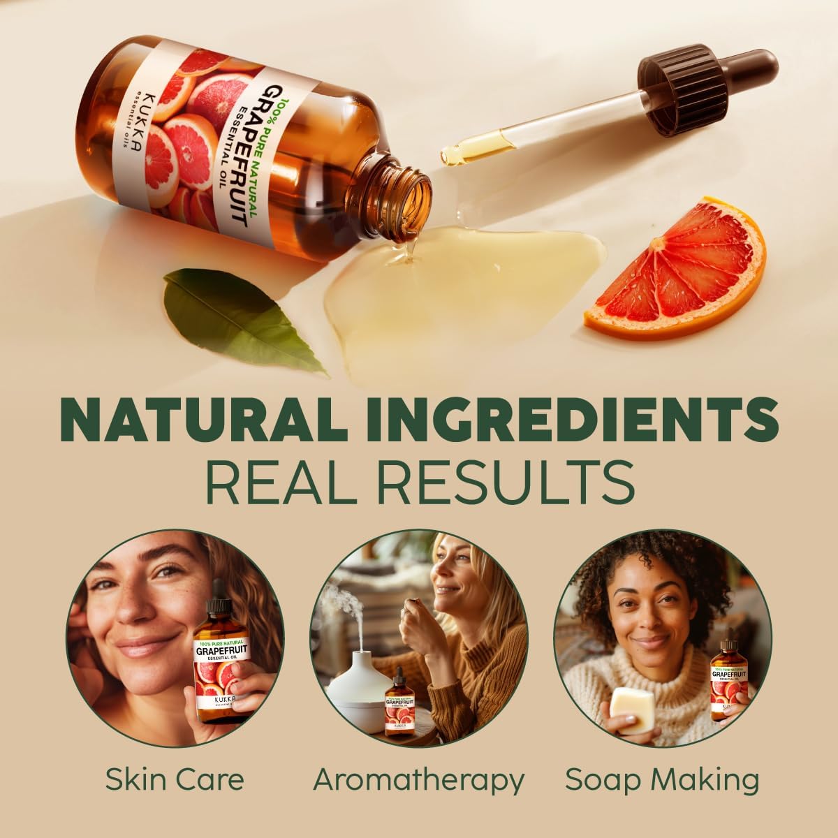 Kukka Grapefruit Essential Oil for Skin - 4 Fl Oz - Aromatherapy Grapefruit Oil for Diffuser &